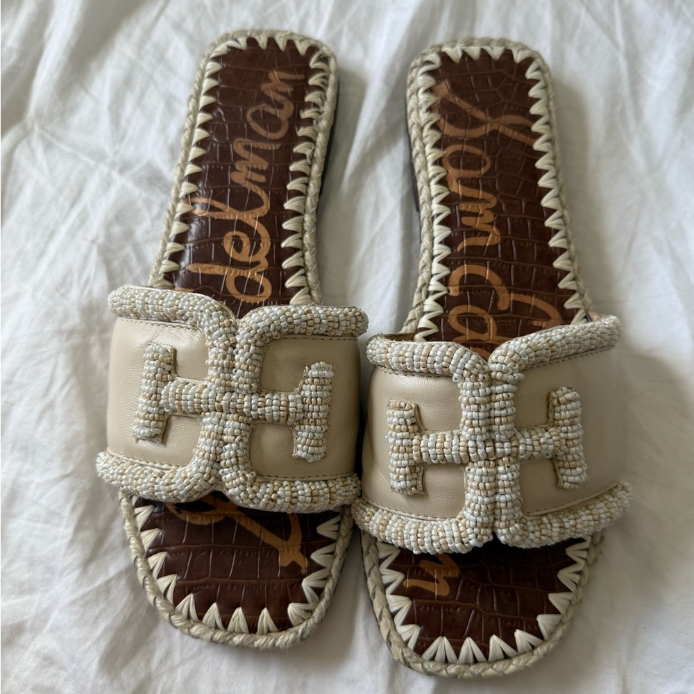 Sam Edelman Beige Beaded Slide Sandals